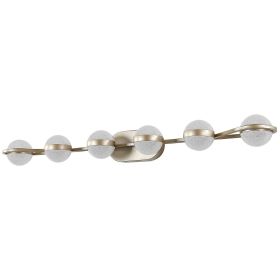 43" Gold Minimalist LED Bathroom Vanity Light with Crystal Sand Acrylic Shades, 6-Light Wall Mounted Decorative Lighting Fixture