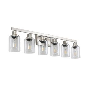 37" Modern 6-Light Bathroom Vanity Light Fixture - Brushed Nickel Finish with Clear Glass Shades, Perfect for Bathroom, Vanity