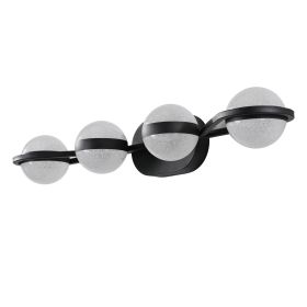 30" Black Minimalist LED Bathroom Vanity Light with Crystal Sand Acrylic Shades, 4-Light Wall Mounted Decorative Lighting Fixture
