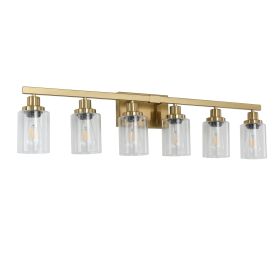 37" Golden 6-Light Vanity Light with Clear Glass Shades, Modern Iron Metal Bathroom Wall Fixture for Mirror