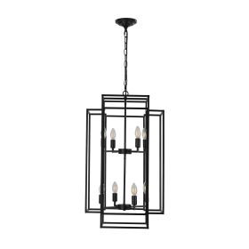 18" Modern 8-Light Black Geometric Pendant Chandelier, Industrial Metal Frame, Adjustable Hanging Light for Living Room, Dining Room