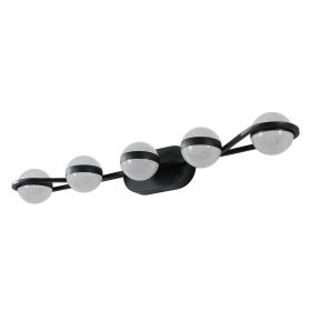 (NEW SKU:W1340P206793) 35" Modern Minimalist Bathroom Vanity Light, LED 5 Bulb Crystal Sand Acrylic Shades, Wall Mounted Decorative Lighting Fixt