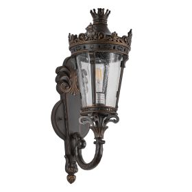 21"(H) Vintage Outdoor Wall Lantern, Waterproof Exterior Wall Sconce with Crown Top and Clear Glass, Decorative Outdoor Lighting Fixture for Pati