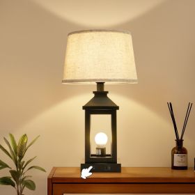 20.5in Black Farmhouse Bedside Table Lamp for Living Room, 3-Way Dimmable Touch Control Modern Nightstand Lamp with 2 Light for Bedroom, Home