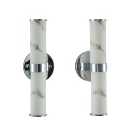Resin Imitation Marble and Chrome Wall Sconce, Set of 2,Modern Vertical Light Fixture for Bathrooms, Hallways, and Bedrooms (Only Indoor)