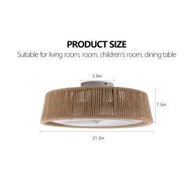 21" Bohemian Braided Ceiling Fan Light, Silent Remote Control with Timing Function, Adjustable Color Temperature, Suitable for Bedroom and Living