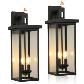 2-Pack 22.0" Outdoor Wall Lantern with Dusk to Dawn Sensor, Matte Black Finish, Clear Glass Panels, Weatherproof Exterior Light for Porch, Patio