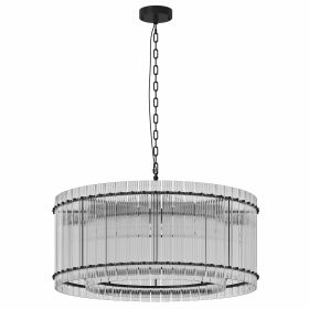 37" Modern Black Round Chandelier,2-Tier 8-Light Water Ripple Crystal Glass Chandeliers,for Dining Room,Living Room,Bedroom,High Ceiling