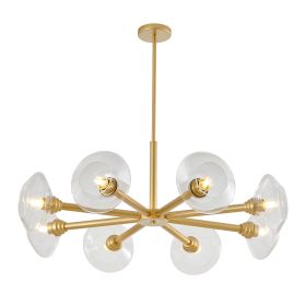 36" Modern Gold 8-Light Sputnik Chandelier with Clear Glass Shades, Mid-Century Hanging Pendant Light Fixture for Dining Room, Living Room
