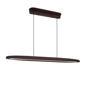 51-inch Streamline Wooden LED Pendant Light with Remote Control, Adjustable Hanging Light for Dining Room, Kitchen