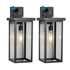 20"(H) Set of 2 Modern Outdoor Wall Lanterns with Black Metal Frame and Clear Glass, Ambient Light Sensors,Weatherproof Wall Sconces for Porch, G
