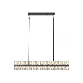 Rectangular Luxurious Crystal Chandelier for Living Room & Dining Room, Black Frame with K9 Crystals