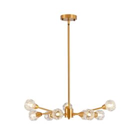 28" Modern Crystal Chandeliers, 9 Lights Golden Chandelier for Living Room Bedroom, Dining Room Chandelier Over Table