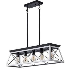 (Same as W134065438/L1001) 32" Black White Industrial 5-Light Pendant Chandelier, Modern Metal Cage Design, Adjustable Hanging Light for Dining R