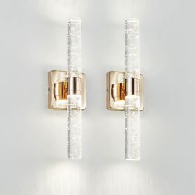 17"(H) Contemporary Crystal Wall Light, Gold Plating Finish with Bubble Crystal, 2-Light Sconce for Bathroom, Bedroom