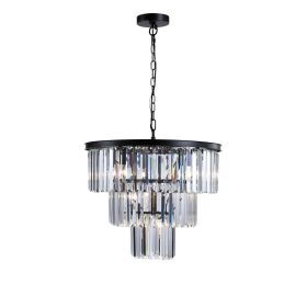 20" Luxury 3-Tier Crystal Chandelier, 7-Light Black Frame Pendant Light, Elegant Ceiling Lighting for Living Room, Dining Room, Bedroom (No Bulbs