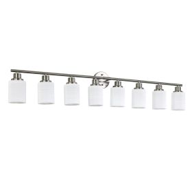 52" Modern 8-Light Vanity Wall Sconce, Brushed Nickel Finish with Frosted Glass Shades for Bathroom or Hallway Lighting (No Bulbs)