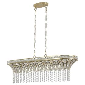 39" Modern Crystal Linear Rectangle Chandelier with Gold Finish, Elegant Pendant Light with Cascading Beads, for Dining Room, Living Room