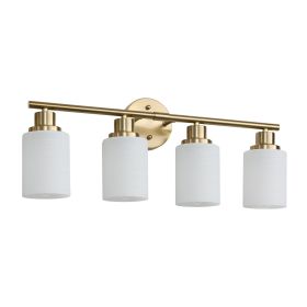 24" Modern 4-Light Vanity Wall Sconce, Golden Finish with Frosted Glass Shades for Bathroom or Hallway Lighting (No Bulbs)