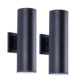 14" Modern Outdoor Porch Light Patio Light in 2 Lights with Aluminum Cylinder and Tempered Glass Cover Waterproof Wall Sconce 2 Pack (Matte Black