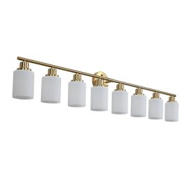 52" Modern 8-Light Vanity Wall Sconce, Golden Finish with Frosted Glass Shades for Bathroom or Hallway Lighting (No Bulbs)