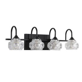 23" Retro 4-Light Bathroom Vanity Light Fixture - Black Finish with Crystal Glass Shades, Wall Mounted Lighting for Bathroom, Powder Room