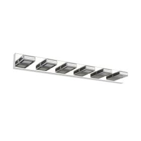 39" Modern Chrome 6-Light LED Vanity Light, Square Acrylic Lampshades Wall Mount Fixture for Bathroom, Mirror Lighting
