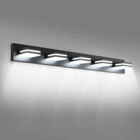 Modern Black LED Vanity Light, 5-Lights Wall Sconce for Bathroom and Mirror, Sleek Minimalist Design, Energy-Efficient, Easy to Install