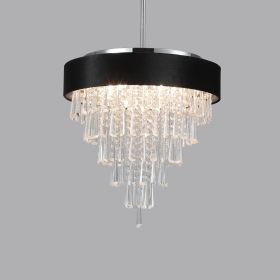 18-inch Modern Crystal Chandelier with Black Imitation Velvet Anti-Glare Shade, Adjustable Height, 8-Light G9 Base for Dining Room, Living Room