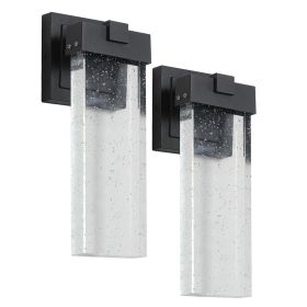 2-Pack Outdoor Wall Light Fixture, Weatherproof LED Wall Sconce with Bubble Crystal and Light Sensor - 12W Per Lamp