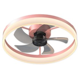 Ceiling Fans with Lights Dimmable LED Embedded installation of thin modern ceiling fans(Pink)