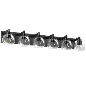 Farmhouse Bathroom Vanity Light Fixtures, 6-Light Bathroom Light Fixtures Over Mirror, Rustic Sconces Wall Lighting with Glass Shade for Living R