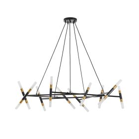 41" Black & Golden Modern Chandelier Light Fixture, Branch Design with Frosted Tubes, Black Cords, Adjustable Height Pendant Light for Dining Roo