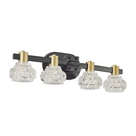 24" Vintage 4-Light Wall Sconce with Clear Crystal Shades, Black Iron Finish Vanity Light Fixture for Bathroom or Hallway (No Bulbs)