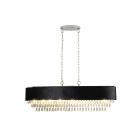 39" Modern Crystal Chandelier with Black Imitation Velvet Anti-Glare Shade, Adjustable Height, 8-Light G9 Base for Dining Room, Living Room