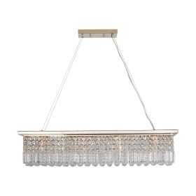 Modern Crystal Chandelier for Dining Room 8-Light Gold Rectangle Raindrop Chandelier Contemporary Rectangular Pendant Light Fixture for Kitchen I