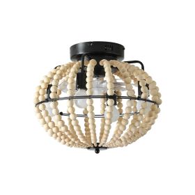 18" Bohemian Wood Beaded Ceiling Fan with Light, Flush Mount Caged Ceiling Fan