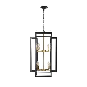 (Same as W1340142524/L1018-G) 18" Modern 8-Light Black Gold Geometric Pendant Chandelier, Industrial Metal Frame