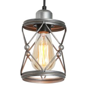 Industrial Pendant Lighting for Kitchen Island, Rustic Mini Cage Pendant Light, Farmhouse Pendant Lamp with Silver Grey Adjustable for Dining Roo
