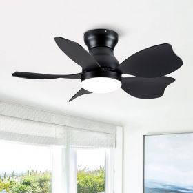 30 in. Modern Floral Art Matte Black Indoor LED Flush Mount Small Ceiling Fan With Light and Remote Control