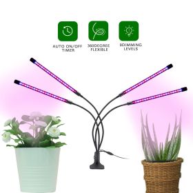 Top LED Grow Light,6000K Full Spectrum Clip Plant Growing Lamp with White Red LEDs for Indoor Plants,5-Level Dimmable,Auto On Off Timing 4 8 12Hr (Type: 4 head)