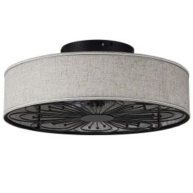 Caged Ceiling Fans with Lights Flush Mount,Low Profile Ceiling Fan with Remote,20 Inch Farmhouse White Ceiling Fan for Bedroom (Main Color: Black, Main Material: Iron)