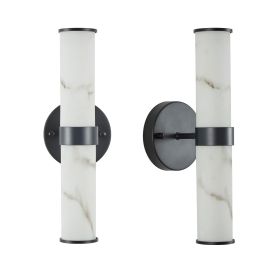Resin Imitation Marble Texture Wall Light with Black Iron Metal Frame,Set of 2,Elegant Lighting Fixtures for Hallways,Bathrooms (Main Color: Black, Main Material: Iron)