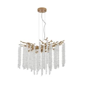 24-inch Modern Golden Pendant Light with Cascading Crystal Strands, Ideal for Living Room, Dining Room and Foyer (Main Color: Gold, Main Material: Iron)