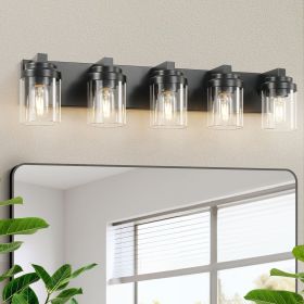 5-Light Bathroom Vanity Light Bathroom Light Fixtures Over Mirror, 31" Black Vanity Lights with Glass Shade (Main Color: Black, Main Material: Iron)
