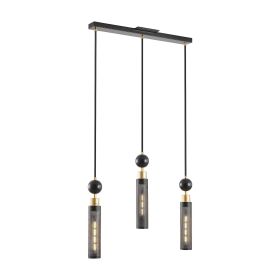 25" Modern Black and Gold 3-Light Pendant Chandelier, Adjustable Hanging Lights with Cylindrical Mesh Shades, E26 Base, Ideal for Dining Room (Main Color: Black, Main Material: Iron)