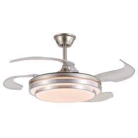 42 Inch 3 Tiers Design Modern LED Ceiling Fan with Light and Remote Control, Retractable Blades, Adjustable 6-Speed (Main Color: Chrome, Main Material: Iron)
