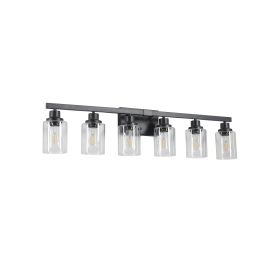 37" Modern 6-Light Bathroom Vanity Light Fixture - Black Finish with Clear Glass Shades, Perfect for Bathroom, Vanity (Main Color: Black, Main Material: Iron)