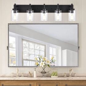 5-Light Bathroom Vanity Light, Modern Matte Black/ Brushed Nickel Wall Sconce Lighting with Clear Glass Shade (Color: Matte Black)